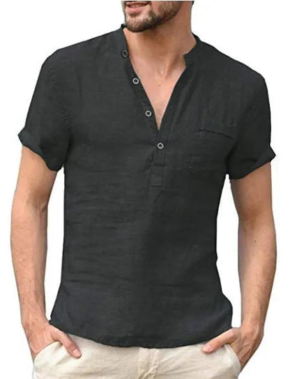 maoxiangshop Men Casual Cotton Linen ShirtsStanding Collar Male Solid Color Long Sleeves Loose Tops Spring Autumn Handsome Men's Shirts