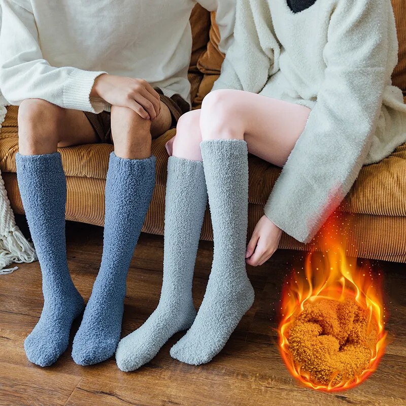 maoxiangshop  Unisex Candy Coral Fleece Long Socks Women Plush Winter Warm Thick Thigh Stockings Lolita Thigh High Home Sleep Floor Sock