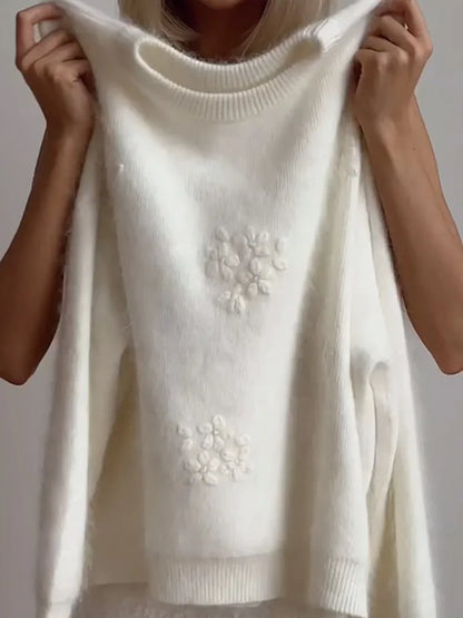 maoxiangshop  -  Fashion Lady Jacquard Embroidery Solid Knitted Sweater Casual O Neck Long Sleeves Loose Pullover Autumn Winter Chic Lady Jumpers