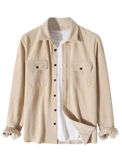 maoxiangshop Corduroy Shirts for Men Solid Long Sleeve Plain Button Blouses Unisex Streetwear Safari Style Tops y2k Shirt Z4855473
