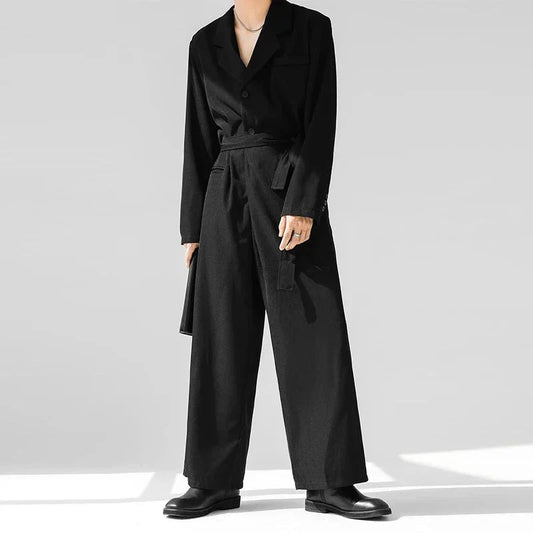 maoxiangshop Fashion Casual Style Bodysuit 2024 New Men's High-end Suit Collar Design Rompers Solid Color Long Sleeved Jumpsuit S-5XL