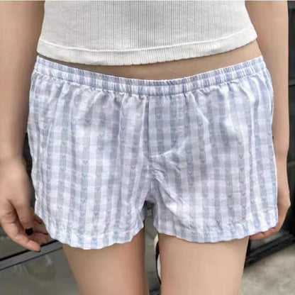 maoxiangshop  -  Heart Plaid Cotton Shorts for Women High Waist Elastic Kawaii Cute Skort Shorts Girls 2000s 90s Y2K Summer Clothes 2024