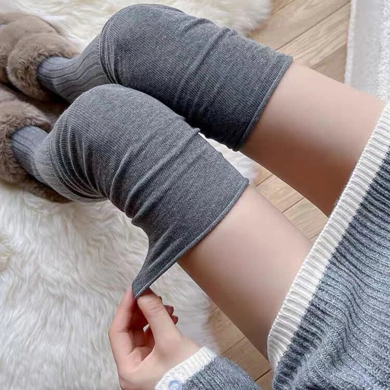 maoxiangshop Solid Color Thigh High Stockings Women Trendy Casual Over The Knee Female Long Socks Thermal Warm Cotton Tall Tube Leggings