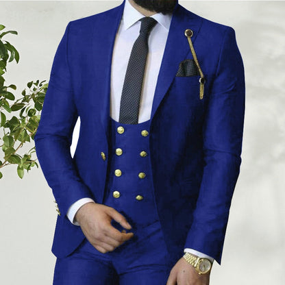 maoxiangshop Costume Homme Italian Business Slim Fit 3 Pieces Royal Blue Men's Suits Groom Prom Tuxedos Groomsmen Blazer for Wedding