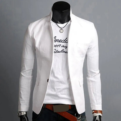 maoxiangshop Men Casual Blazer Spring Autumn Solid Color Lapel Collar Button Pockets Decor Business Suit Tops Wedding Party Outwear Coat
