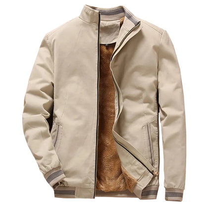 maoxiangshop Autumn Winter Fleece Jacket Men Coat Jackets Solid Color Fashion Casual Coat Khaki Black Military Baseball Coats Clothing