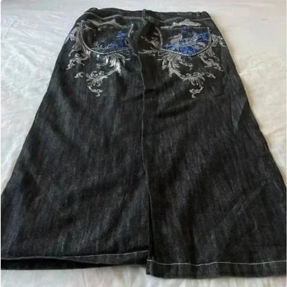 maoxiangshop  -  American Y2K geometric embroidery design high waisted jeans for women 2024 new autumn winter fashion trend aesthetic sweatpants