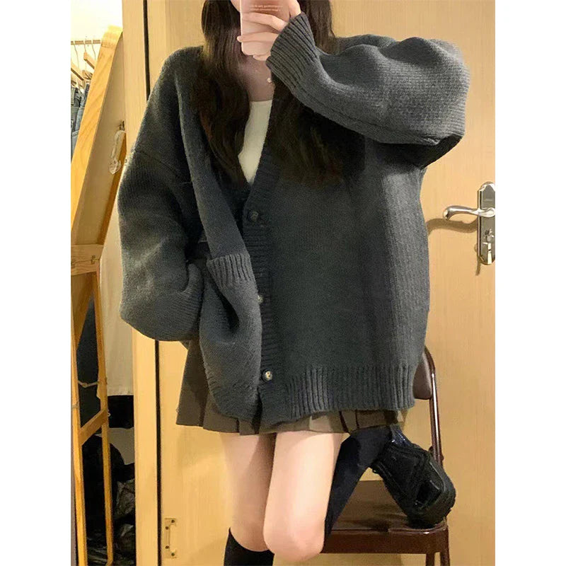 Sweet Knitted Cardigan Sweaters Women Oversized Single Breasted Knitwear Jackets Preppy Korean Casual Jumpers Coat Outwear