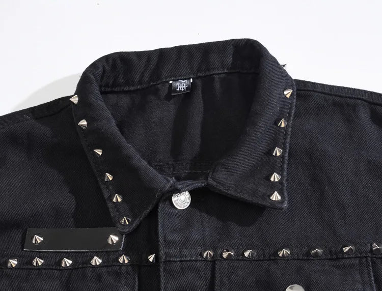 maoxiangshop Spring Fashion Men Rivet Denim Vest Punk Party Studded Slim Fit Jean Jacket Male Sleeveless Waistcoat for Men Plus Size 6XL