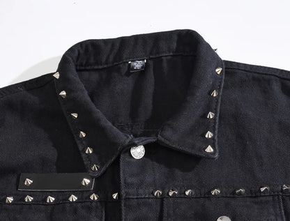 maoxiangshop Spring Fashion Men Rivet Denim Vest Punk Party Studded Slim Fit Jean Jacket Male Sleeveless Waistcoat for Men Plus Size 6XL