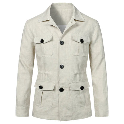 maoxiangshop New Spring Linen Jacket Men Multiple Pockets Cargo Jacket Male Fashion Casual Button Coat Plus Size 5XL
