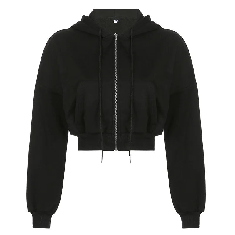 maoxiangshop Short Hoodies Women Solid Color Lady Sweatshirt Tracksuit Long Sleeve Female Crop Top Fashion Korean Clothes Harajuku