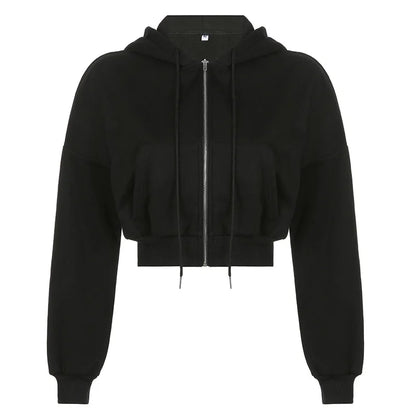 maoxiangshop Short Hoodies Women Solid Color Lady Sweatshirt Tracksuit Long Sleeve Female Crop Top Fashion Korean Clothes Harajuku
