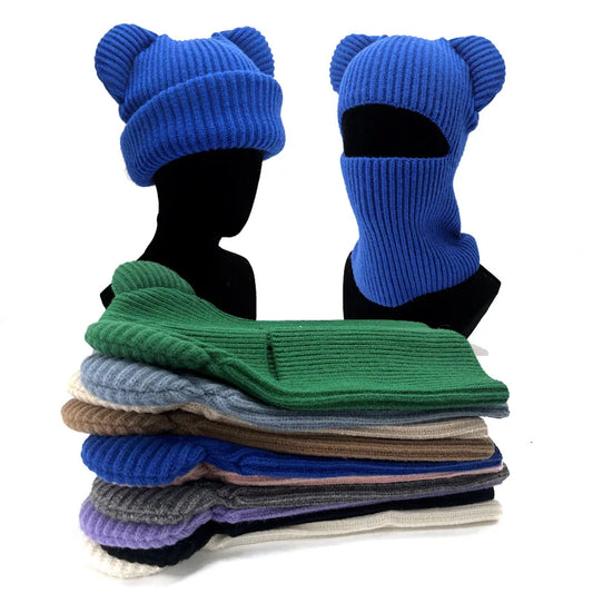 maoxiangshop  -  Knitted Full Face Cap 1 Holes Balaclava Hat Outdoor Sports Skiing Riding Motorcycle Face Mask Winter Autumn Windproof Warm Masks