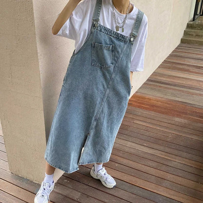 maoxiangshop Spring Summer Denim Overall Dress Women Sleeveless Jeans Dresses Fashion Female Solid Slip Casual Loose Spaghetti Strap Dresses