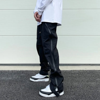 maoxiangshop High Street Vibe Functional Tapered Pants Glue Pressed Side Zipper Nylon Trousers Baggy Casual Thin Tactical Pants for Men