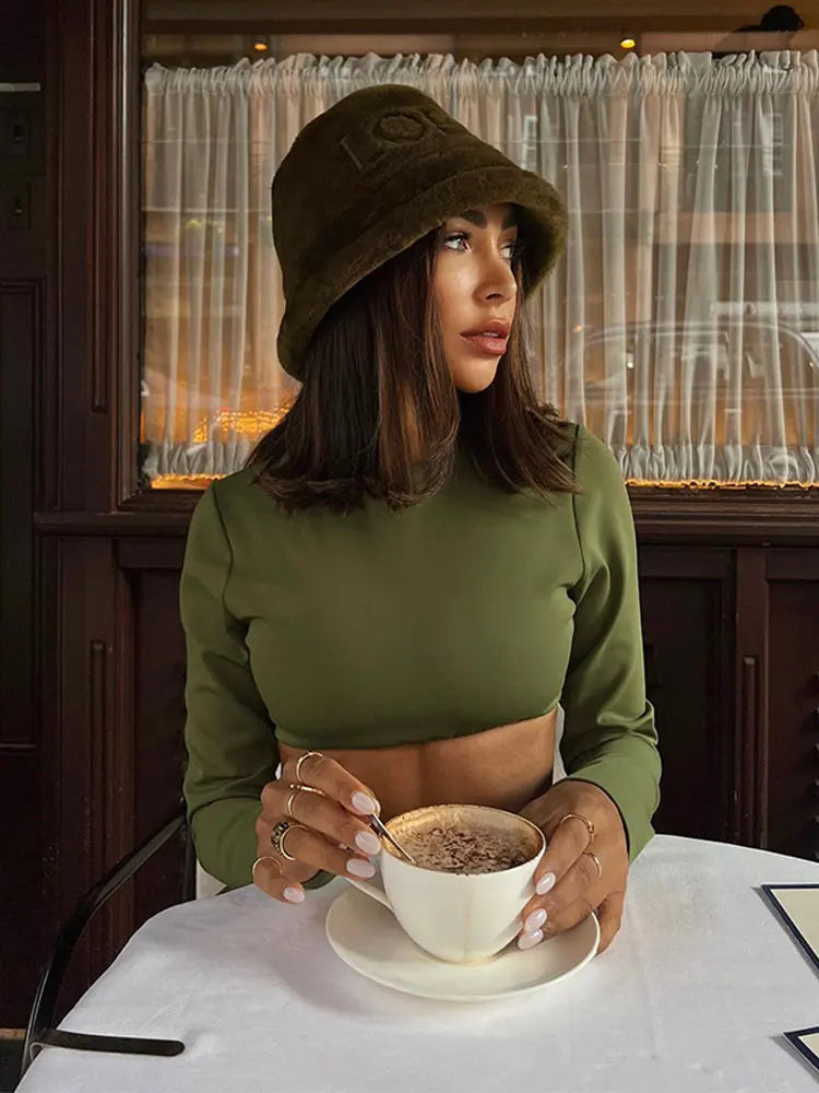 maoxiangshop -  Fashion Solid Slim 2 Piece Skirt Set Long Sleeve Short T-shirt High Waist Pockets Skirt Suit Autumn Elegant Office Outfit