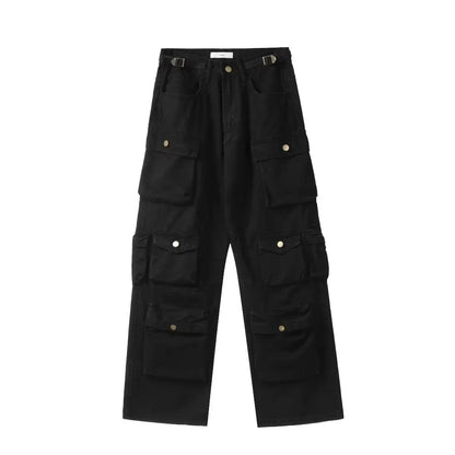 maoxiangshop Spring Cargo pants New Popular Rice White Multi-pockets Overalls Harajuku stays Men Loose Casual Trousers Straight Mopping Pants