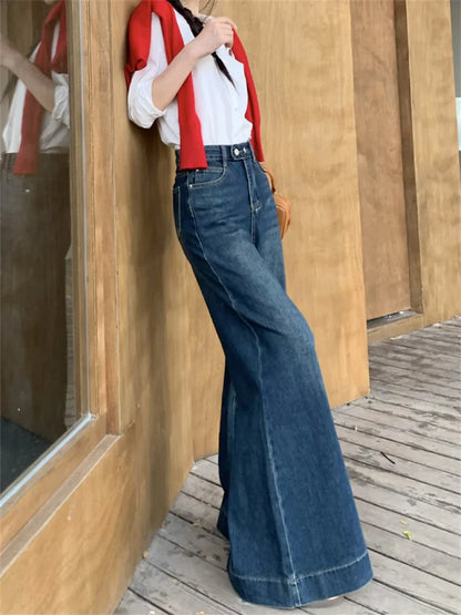 maoxiangshop  -  Winter Flare Jeans High Waist Denim New Loose Mopping Chic Plush Slim 2025 OL Fashion Casual Wide Leg All Match