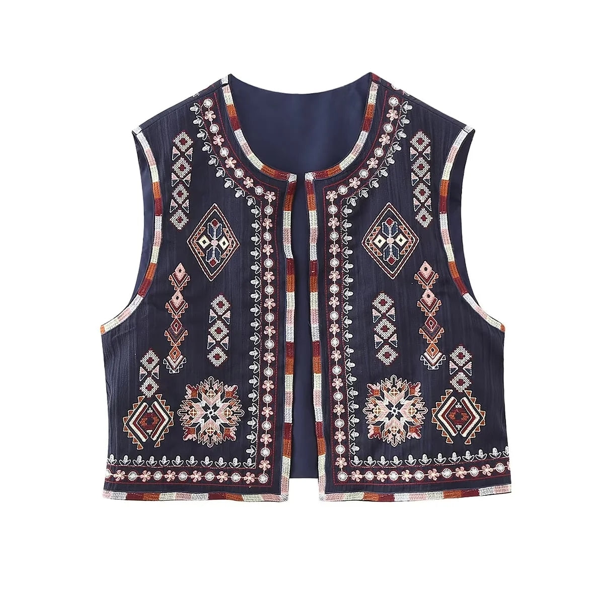 maoxiangshopWomen Fashion Y2k Vintage Floral Embroidery Vest Top V Neck Loose Casual Summer Woman Short Cardigan Waistcoat Chic Tops