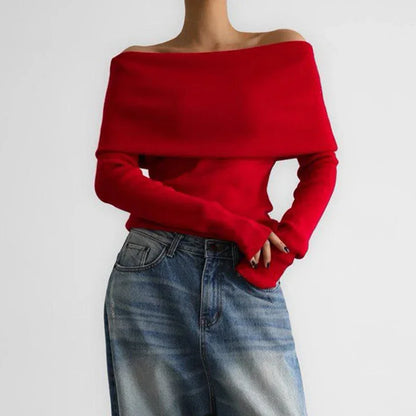 maoxiangshop  -  Women's Sweater Pullovers Long Sleeve Knitted One-Shoulder Sexy Slim Top Solid Color Autumn Winter 2024 Fashion Casual