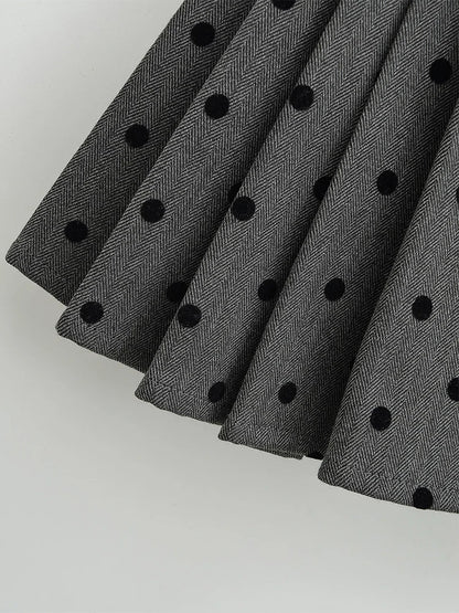 maoxiangshop  -  2024 Women Fashion Sweet Polka Dot Chic Pleated Mini Skirt Preppy Style Mid Waist Short Skirts Cute Split Skorts