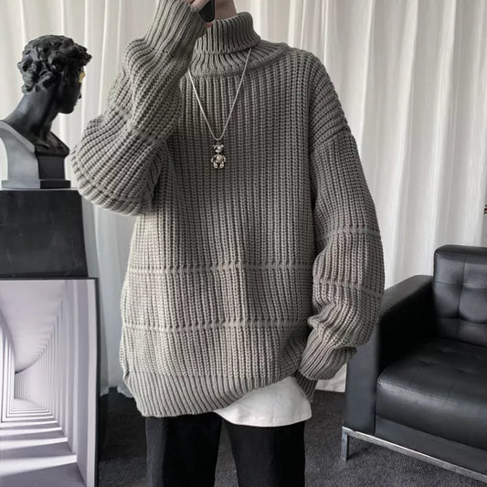 maoxiangshop Autumn Winter Mens Casual Turtleneck Pullover Men's Long Sleeve Rollneck Sweater Korean Style Fashion Warm Knitted Sweater