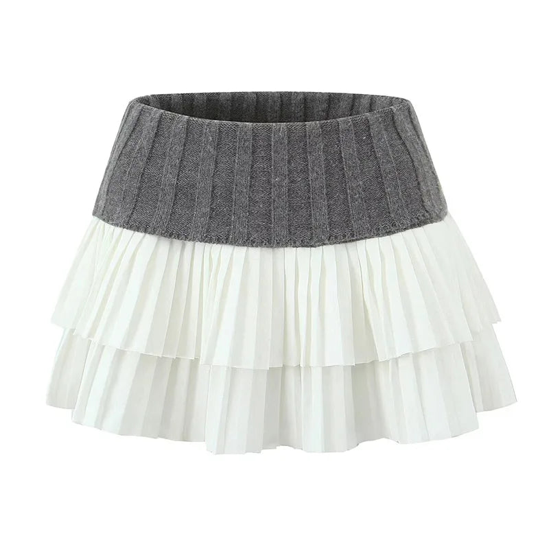 maoxiangshop  -  Sexy Knitted Double Layered Pleated Mini Skirt Women Elegant Sweet High Waist Cake Short Skirts Fluffy Autumn Street Party
