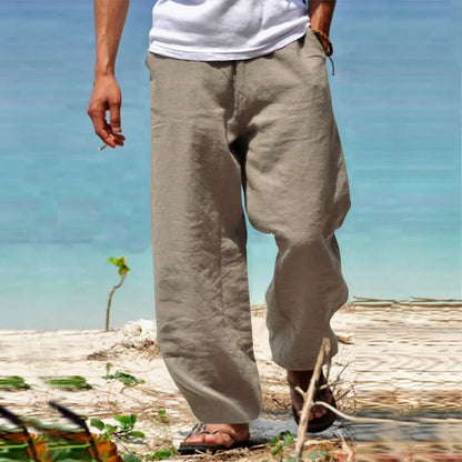 maoxiangshop Men's Cotton Linen Pants Solid Color Male Breathable Trousers Waist Loose Long Pants Men Casual Joggers Fitness Streetwear S-5XL