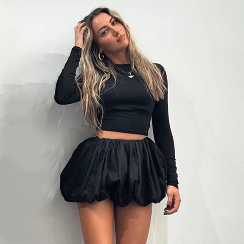 maoxiangshop  -  Woman Skirt Two Pieces Set Tight Backless Twist Crop Top High Waist Bud Skirt Elegant Suit Solid Lady Autumn Fashion New