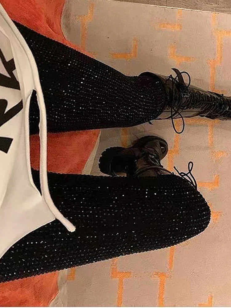 maoxiangshop  -  Sparkly Crystal Pants Women Leggings Autumn Winter High Waist Elastic Bodycon Long Penci Pant Streetwear Y2K Pants Tights