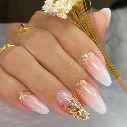 maoxiangshop 24Pcs Blue Flower False Nails Almond Cute Heart with French Design Detachable Fake Nails Artificial Press on Nails Tips Art