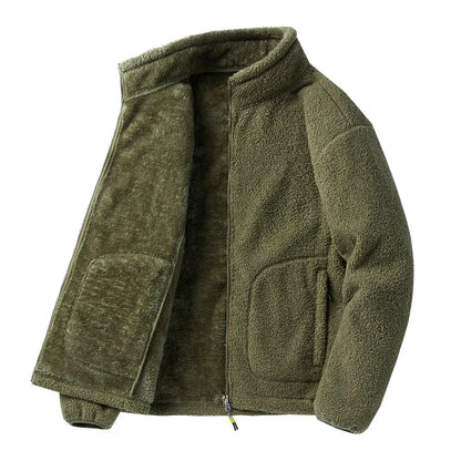maoxiangshop Winter Fleece Jackets Men Solid Color Loose Casual Warm Coat Mens Stand Collar Outerwear Jacket Harajuku Streetwear Plus Size