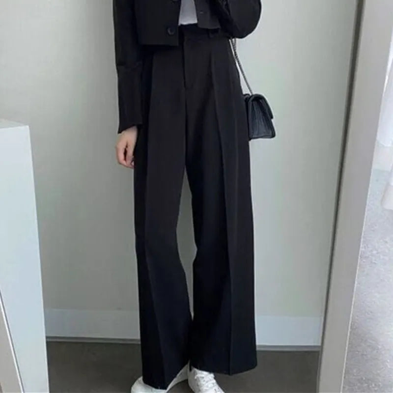 maoxiangshop Two Piece Sets Women Outifits Fall Office Lady Pants Korean Blazer Suits Long Sleeve Fashion Coat Black High Waisted Pants