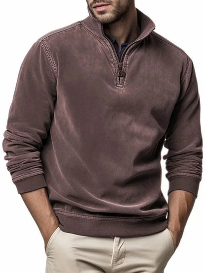 maoxiangshop Autumn Winter New Men's Polar Fleece Sweater Stand Neck Half Zip Tops Long Sleeve Sweatshirt Male Soild Color Hoodies