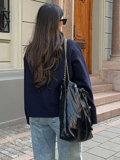 maoxiangshop -  Casual Solid Stand Collar Women Overcoat Vintage Female Single Breasted Loose Coat Autumn Commute Lady Streetwear Jackets