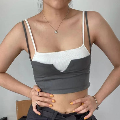 maoxiangshop -  y2k clothes crop top women tanks & camis cute top pink korean fashion tops for women fake 2 pieces black halter top Summer 2024