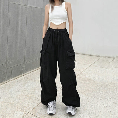 New Cargo Pants Women Retro Workwear Casual Baggy Straight Trousers Fashion Wide Leg Pockets Joggers Trousers Y2k Streetwear