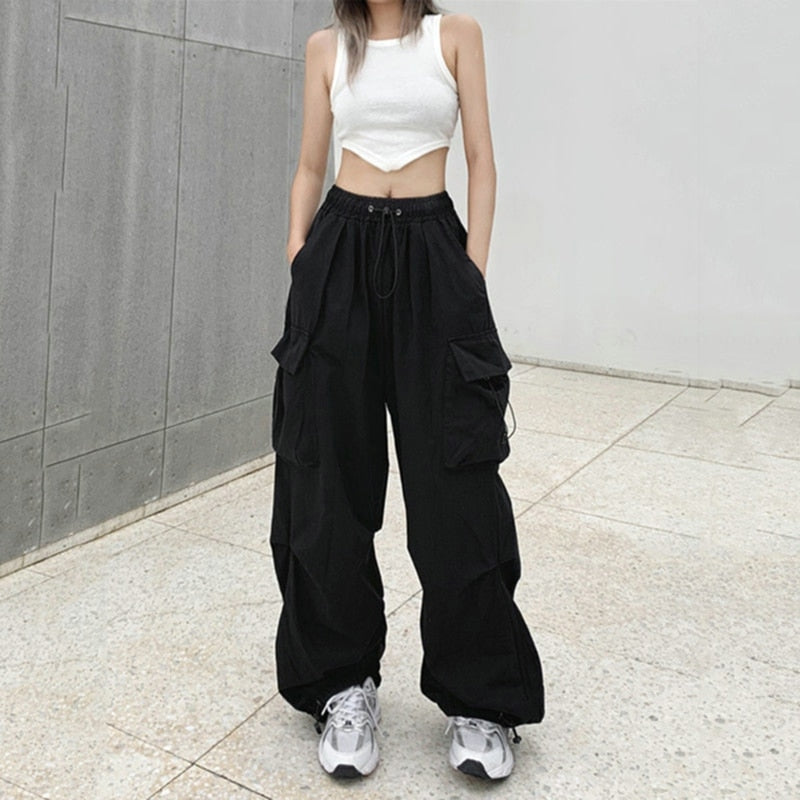 Y2k Streetwear Cargo Pants Women Casual Vintage Baggy Wide Leg Straight Trousers Jogger Big Pockets Oversize Overalls Sweatpants