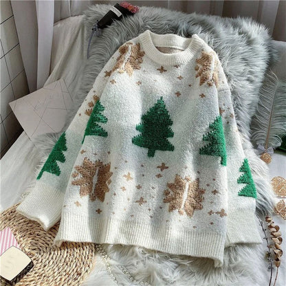 maoxiangshop Sweater Women Christmas Red Pullover Knitwear Korean Loose Fluffy Top Trending Sweater Autumn and Winter Lazy Wind Round Neck