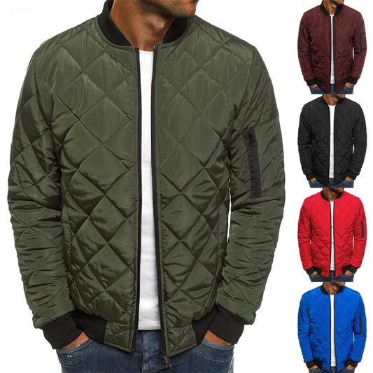 maoxiangshop Winter New Cotton Jacket Men's Baseball Collar Mesh Pressed Lightweight Cotton Jacket Vintage Flight Casual Long Sleeve