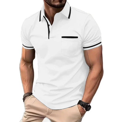 maoxiangshop New Solid Color Polo Shirt Men's Short Sleeve Button Tshirts Lapel Lightweight Turn-down Streetwear Sport Casual Fitness Tops