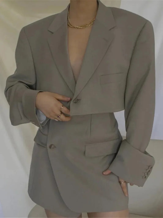 maoxiangshop  -  One Button Small Suit+high Waisted Skirt Set For Women 2024 Spring Autumn New Fashion Female Clothing