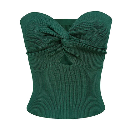 maoxiangshop -  Twist Tube Tops For Women Sexy Strapless Corset Top Tee Off-Shoulder Cute Y2k Cropped Tops Knit Bustier Summer Streetwear