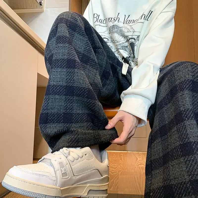 maoxiangshop Green Plaid Pants Men Harajuku Winter Wide Leg Checked Trousers Male Oversize Big Size Casual Sweatpants Streetwear 8XL