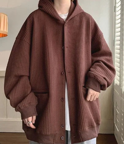 maoxiangshop High Quality Men's Waffle Sweatshirt Korea Version Hooded Couple Coat Ins Hop Thickened Harajuku Men Women Jacket Oversize M-3XL