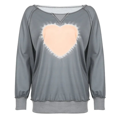Love Tie Dye Gray Sweatshirts Streetwear Y2k Hoodie Irregular Long Sleeve Tops 90s Aesthetic Vintage Clothes P84-CF38