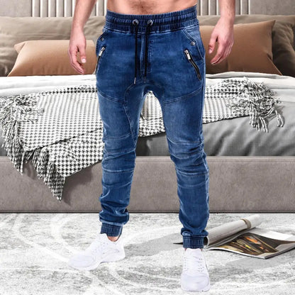 maoxiangshop Men's Outdoor Summer Riding Jeans Motorpoof Jeans Skinny Jeans Fashion Pockets Denim Pencil Pants Ankle Tied Denim Trousers
