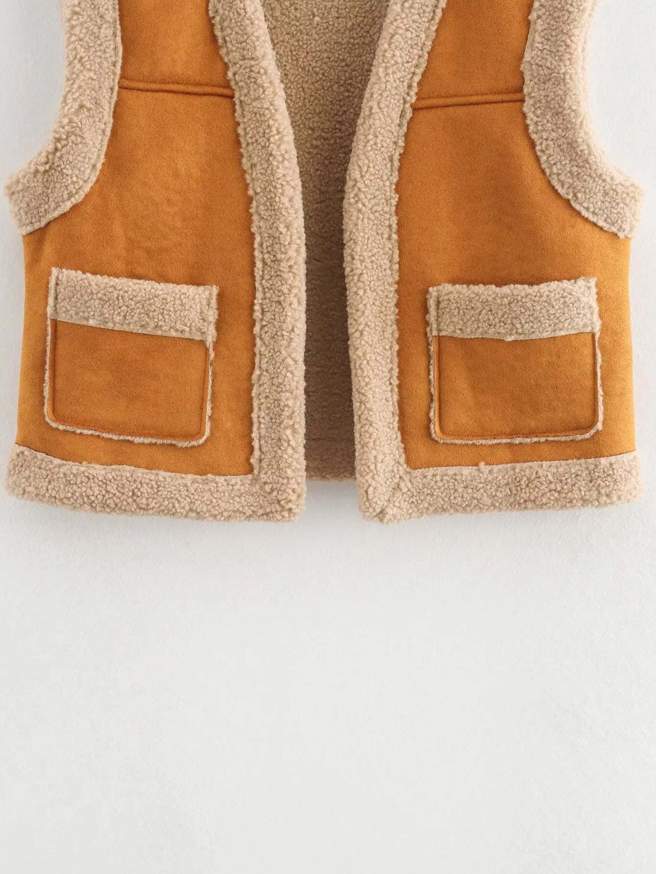maoxiangshop  -  Women Fur Vest 2024 Winter Sleeveless with Pockets Female Vests Coats Lady Solid Cardigan Waistcoat Jackets New