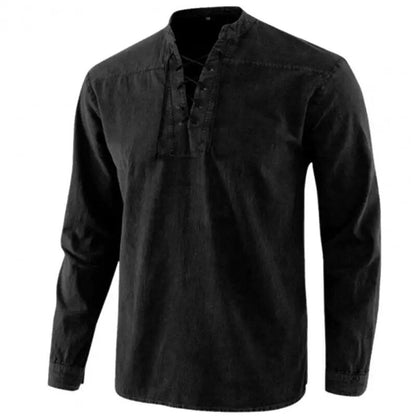 maoxiangshop Spring Autumn Men T Shirt Vintage Stand Collar Solid Color Long Sleeve Causal T Shirt Men Fashion Cotton Tops Tees Mens Clothing